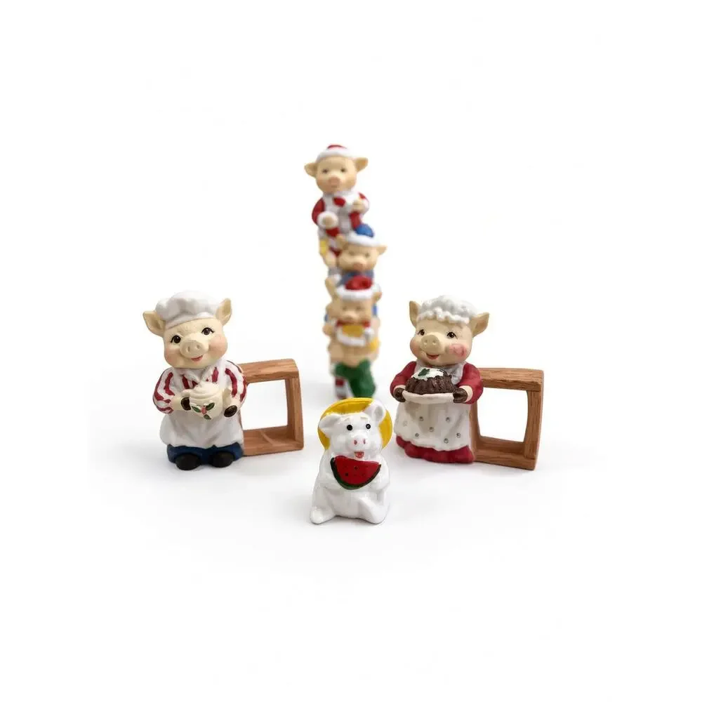 Set of 4 Vintage Christmas Pigs, Festive Holiday Figurines, Farmhouse Decor